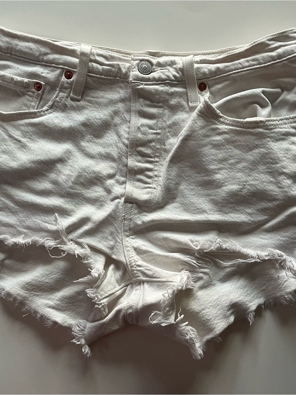 Levi's 501 White Frayed Cutoff Denim Shorts